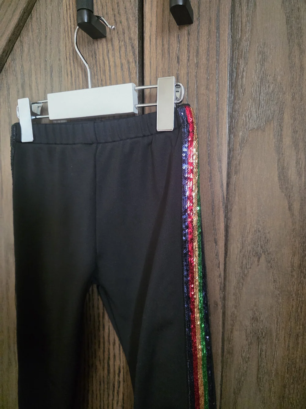 Lola + The Boys Black Leggings with Rainbow Sequin Side Trim